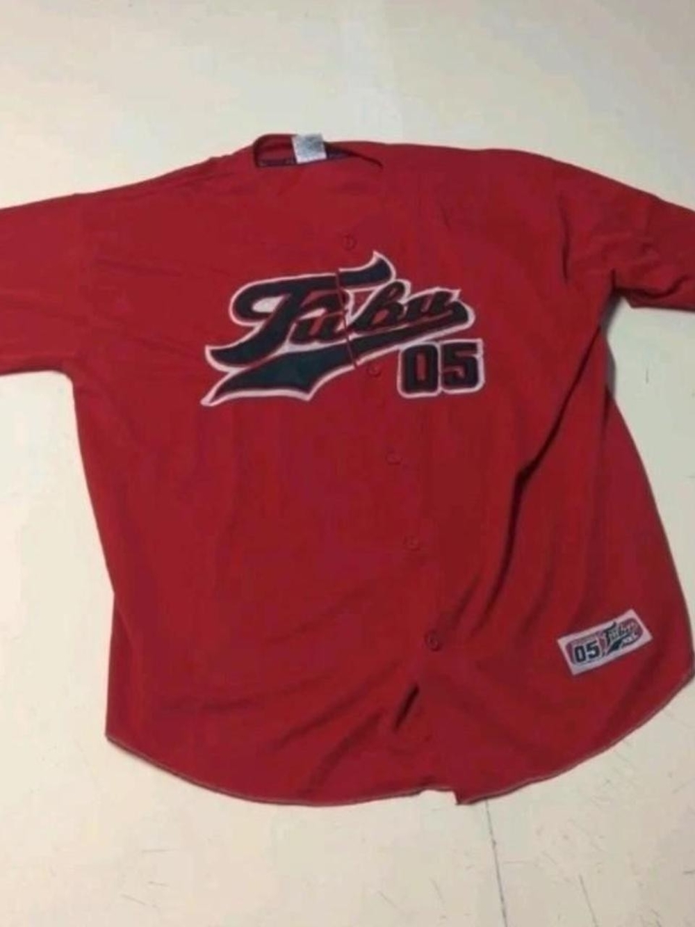 FUBU Red '05' Y2K Oversized Patch Button-Up Jersey